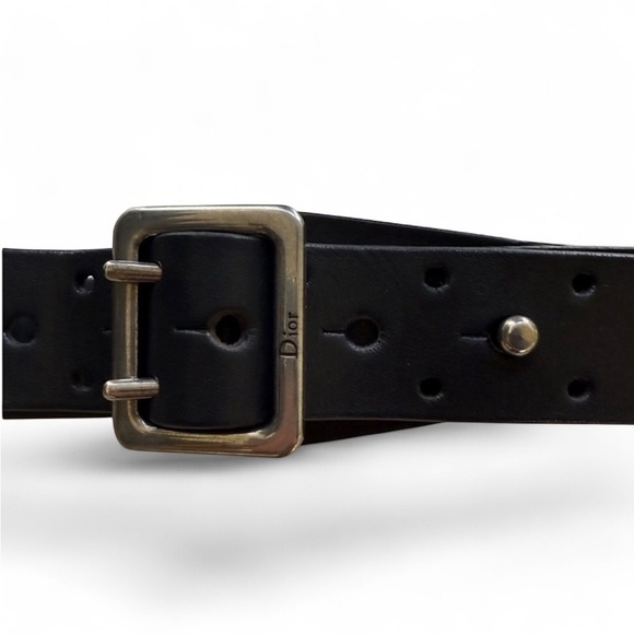 Auth Dior Black Leather double buckle moto Y2K style Like new! M main image 4